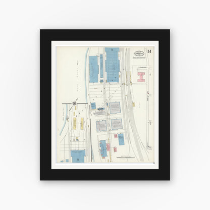 Old map wall art mockup — black gallery frame with white mat — Sanborn Fire Insurance Map from Ambridge, Beaver County, Pennsylvania (1917), Sheet #0014