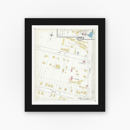 Old map wall art mockup — black gallery frame with white mat — Sanborn Fire Insurance Map from Lake Forest, Lake County, Illinois (1917), Sheet #0002