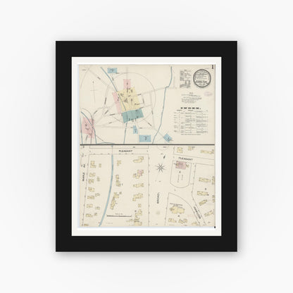 Old map wall art mockup — black gallery frame with white mat — Sanborn Fire Insurance Map from Hamilton, Madison County, New York (1887), Sheet #0001