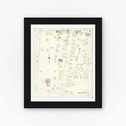 Old map wall art mockup — black gallery frame with white mat — Sanborn Fire Insurance Map from Webster, Monroe County, New York (1912), Sheet #0004