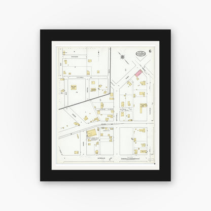 Old map wall art mockup — black gallery frame with white mat — Sanborn Fire Insurance Map from Kissimmee, Osceola County, Florida (1920), Sheet #0006