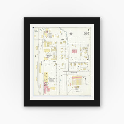 Old map wall art mockup — black gallery frame with white mat — Sanborn Fire Insurance Map from Sparta, Kent County, Michigan (1910), Sheet #0003