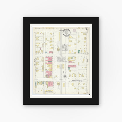 Old map wall art mockup — black gallery frame with white mat — Sanborn Fire Insurance Map from Onarga, Iroquois County, Illinois (1907), Sheet #0001