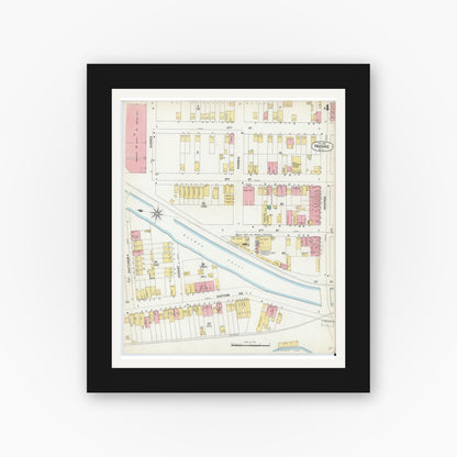 Old map wall art mockup — black gallery frame with white mat — Sanborn Fire Insurance Map from Passaic, Passaic County, New Jersey (1903), Sheet #0004