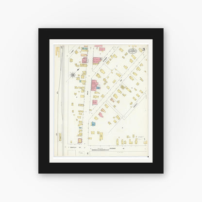 Old map wall art mockup — black gallery frame with white mat — Sanborn Fire Insurance Map from Allegany, Cattaraugus County, New York (1907), Sheet #0003