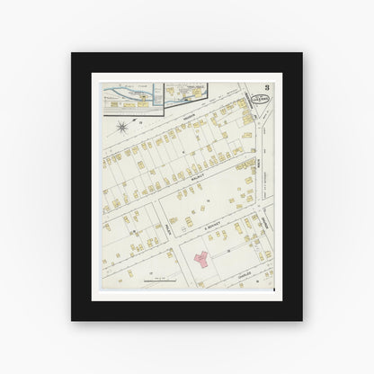 Old map wall art mockup — black gallery frame with white mat — Sanborn Fire Insurance Map from Luzerne, Luzerne County, Pennsylvania (1891), Sheet #0003