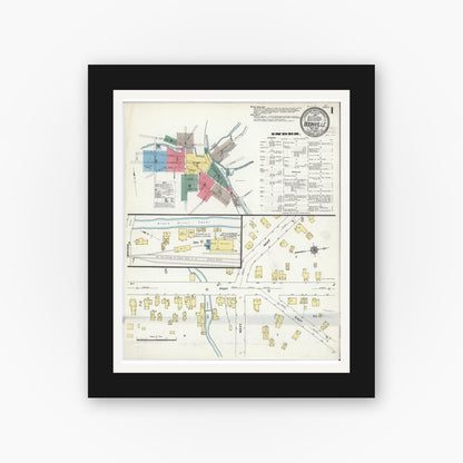 Old map wall art mockup — black gallery frame with white mat — Sanborn Fire Insurance Map from Boonville, Oneida County, New York (1909) - Complete Map Set