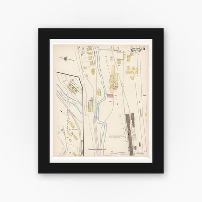 Old map wall art mockup — black gallery frame with white mat — Sanborn Fire Insurance Map from Bellefonte, Centre County, Pennsylvania (1922), Sheet #0018