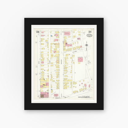 Old map wall art mockup — black gallery frame with white mat — Sanborn Fire Insurance Map from Salem, Columbiana County, Ohio (1926), Sheet #0024