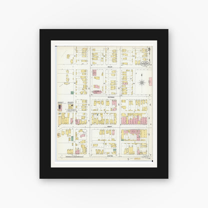Old map wall art mockup — black gallery frame with white mat — Sanborn Fire Insurance Map from Dennison, Tuscarawas County, Ohio (1901), Sheet #0003