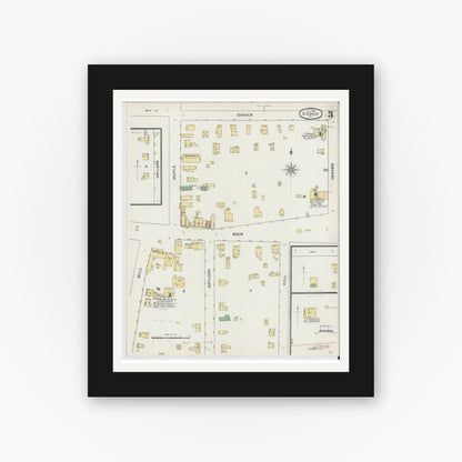 Old map wall art mockup — black gallery frame with white mat — Sanborn Fire Insurance Map from Sodus, Wayne County, New York (1894), Sheet #0003
