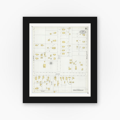 Old map wall art mockup — black gallery frame with white mat — Sanborn Fire Insurance Map from Plainfield, Will County, Illinois (1898), Sheet #0003
