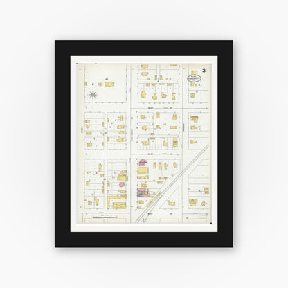 Old map wall art mockup — black gallery frame with white mat — Sanborn Fire Insurance Map from Gibson City, Ford County, Illinois (1900), Sheet #0003