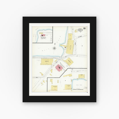 Old map wall art mockup — black gallery frame with white mat — Sanborn Fire Insurance Map from Woburn, Middlesex County, Massachusetts (1899), Sheet #0018
