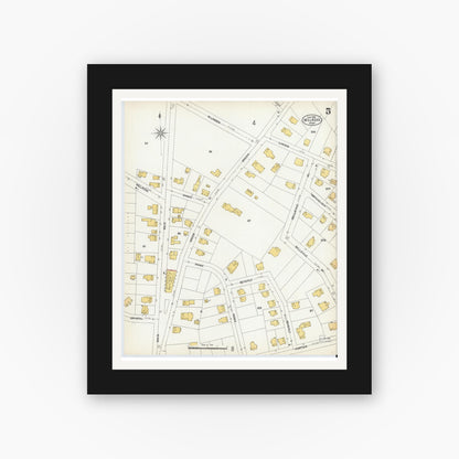 Old map wall art mockup — black gallery frame with white mat — Sanborn Fire Insurance Map from Melrose, Middlesex County, Massachusetts (1903), Sheet #0005