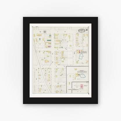 Old map wall art mockup — black gallery frame with white mat — Sanborn Fire Insurance Map from Unionville, Putnam County, Missouri (1893), Sheet #0002