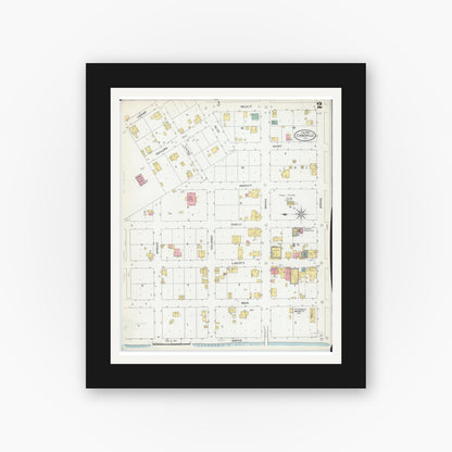 Old map wall art mockup — black gallery frame with white mat — Sanborn Fire Insurance Map from Evansville, Randolph County, Illinois (1906), Sheet #0002