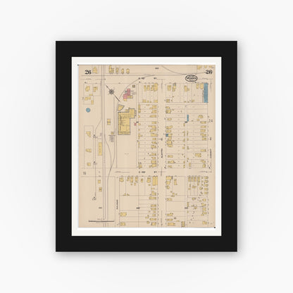 Old map wall art mockup — black gallery frame with white mat — Sanborn Fire Insurance Map from Monroe, Monroe County, Michigan (1922), Sheet #0026