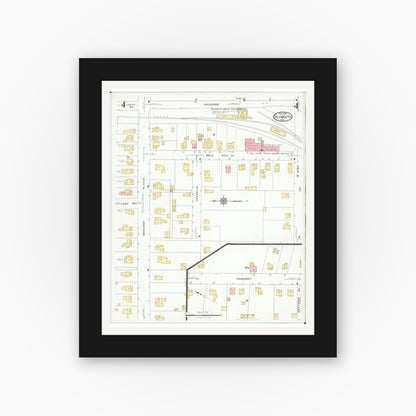 Old map wall art mockup — black gallery frame with white mat — Sanborn Fire Insurance Map from Plymouth, Huron And Richland Counties, Ohio (1924), Sheet #0004
