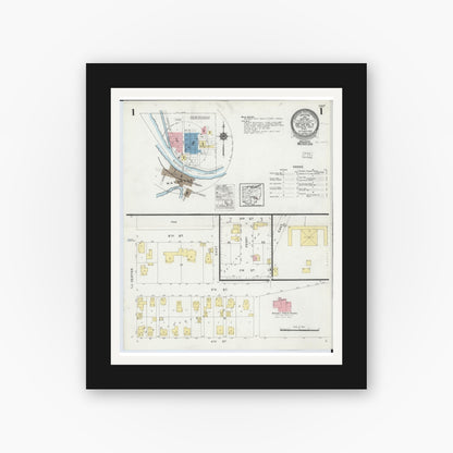 Old map wall art mockup — black gallery frame with white mat — Sanborn Fire Insurance Map from Beverly, Washington County, Ohio (1924) - Complete Map Set