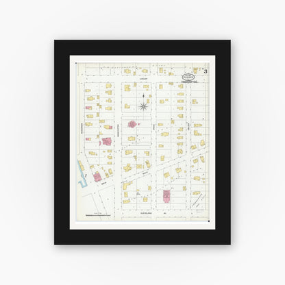Old map wall art mockup — black gallery frame with white mat — Sanborn Fire Insurance Map from Dundee, Kane County, Illinois (1905), Sheet #0003