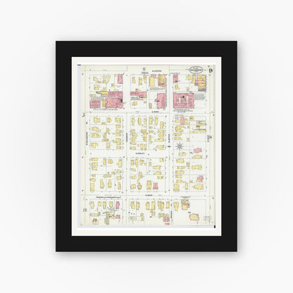 Old map wall art mockup — black gallery frame with white mat — Sanborn Fire Insurance Map from Kalamazoo, Kalamazoo County, Michigan (1902), Sheet #0009