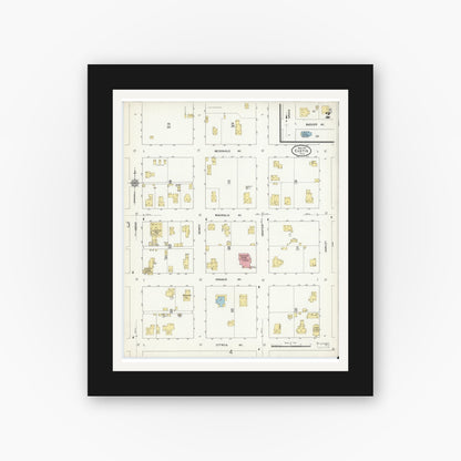 Old map wall art mockup — black gallery frame with white mat — Sanborn Fire Insurance Map from Eustis, Lake County, Florida (1912), Sheet #0002