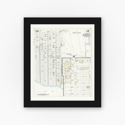 Old map wall art mockup — black gallery frame with white mat — Sanborn Fire Insurance Map from Pleasantville, Atlantic County, New Jersey (1924), Sheet #0011