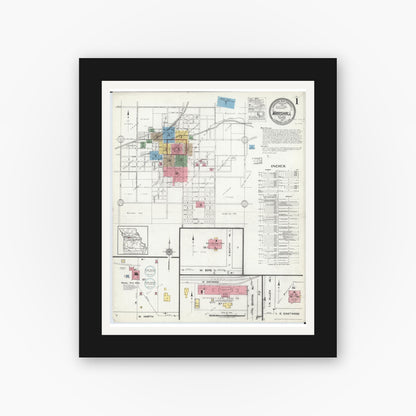 Old map wall art mockup — black gallery frame with white mat — Sanborn Fire Insurance Map from Marshall, Saline County, Missouri (1917), Sheet #0001