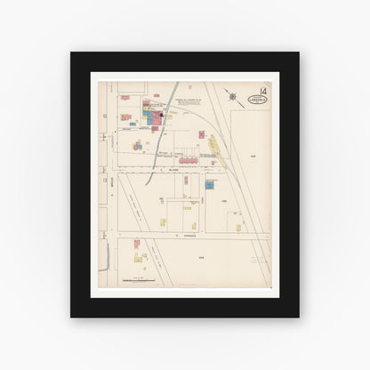 Old map wall art mockup — black gallery frame with white mat — Sanborn Fire Insurance Map from Lansdale, Montgomery County, Pennsylvania (1922), Sheet #0014