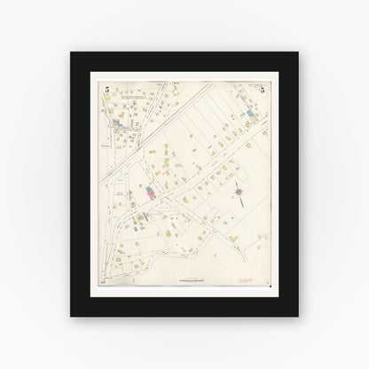 Old map wall art mockup — black gallery frame with white mat — Sanborn Fire Insurance Map from Easthampton, Suffolk County, New York (1943), Sheet #0005