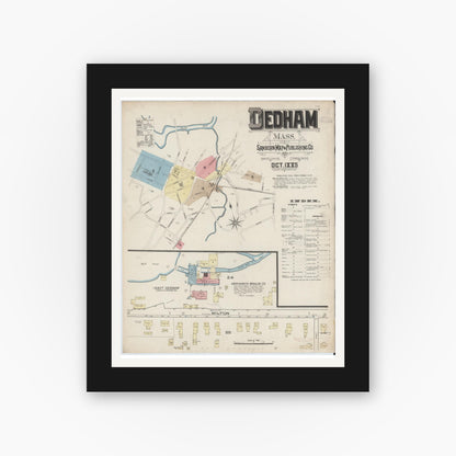 Old map wall art mockup — black gallery frame with white mat — Sanborn Fire Insurance Map from Dedham, Norfolk County, Massachusetts (1885) - Complete Map Set