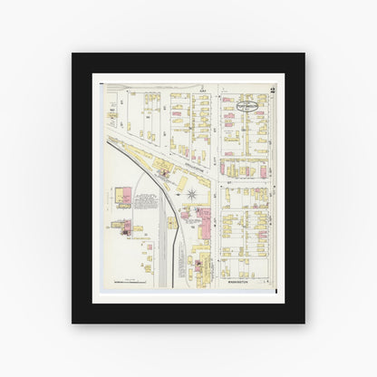 Old map wall art mockup — black gallery frame with white mat — Sanborn Fire Insurance Map from Portsmouth, Scioto County, Ohio (1892), Sheet #0002