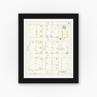Old map wall art mockup — black gallery frame with white mat — Sanborn Fire Insurance Map from Canyon, Randall County, Texas (1920), Sheet #0006