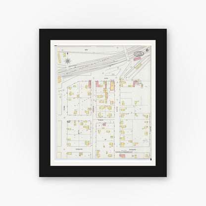 Old map wall art mockup — black gallery frame with white mat — Sanborn Fire Insurance Map from Niles, Berrien County, Michigan (1895), Sheet #0006