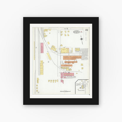 Old map wall art mockup — black gallery frame with white mat — Sanborn Fire Insurance Map from Goldsboro, Wayne County, North Carolina (1918), Sheet #0022