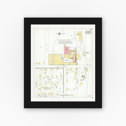 Old map wall art mockup — black gallery frame with white mat — Sanborn Fire Insurance Map from Bremen, Marshall County, Indiana (1910), Sheet #0007