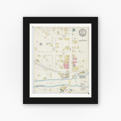Old map wall art mockup — black gallery frame with white mat — Sanborn Fire Insurance Map from Middleville, Barry County, Michigan (1893), Sheet #0001
