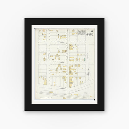 Old map wall art mockup — black gallery frame with white mat — Sanborn Fire Insurance Map from Bessemer, Gogebic County, Michigan (1898), Sheet #0008