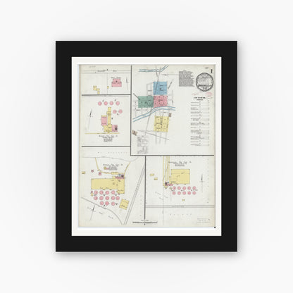 Old map wall art mockup — black gallery frame with white mat — Sanborn Fire Insurance Map from Uhrichsville, Tuscarawas County, Ohio (1895), Sheet #0001