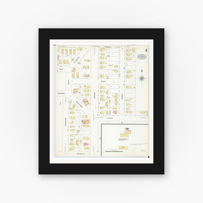 Old map wall art mockup — black gallery frame with white mat — Sanborn Fire Insurance Map from Durand, Shiawassee County, Michigan (1908), Sheet #0004