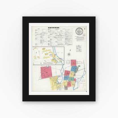 Old map wall art mockup — black gallery frame with white mat — Sanborn Fire Insurance Map from Babylon, Suffolk County, New York (1908), Sheet #0001