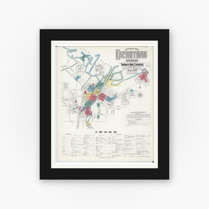 Old map wall art mockup — black gallery frame with white mat — Sanborn Fire Insurance Map from Cheboygan, Cheboygan County, Michigan (1907), Sheet #0001