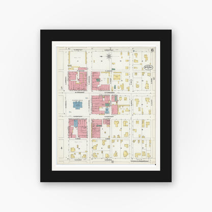 Old map wall art mockup — black gallery frame with white mat — Sanborn Fire Insurance Map from McKinney, Collin County, Texas (1902), Sheet #0008