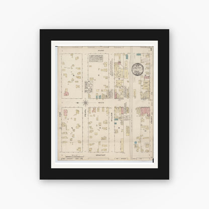 Old map wall art mockup — black gallery frame with white mat — Sanborn Fire Insurance Map from Ovid, Clinton County, Michigan (1884) - Complete Map Set