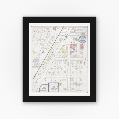 Old map wall art mockup — black gallery frame with white mat — Sanborn Fire Insurance Map from Laddonia, Audrain County, Missouri (1909) - Complete Map Set