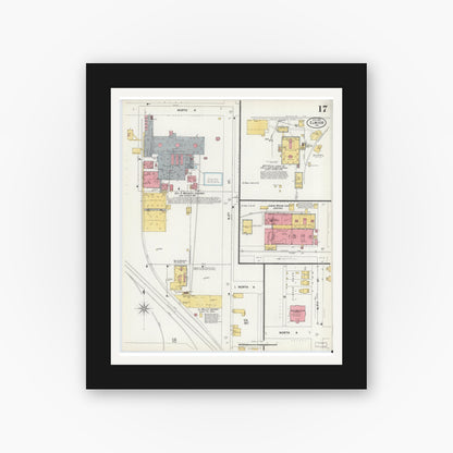 Old map wall art mockup — black gallery frame with white mat — Sanborn Fire Insurance Map from Elwood, Madison County, Indiana (1899), Sheet #0017