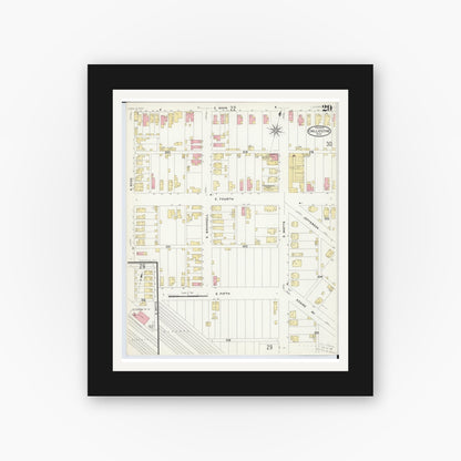 Old map wall art mockup — black gallery frame with white mat — Sanborn Fire Insurance Map from Chillicothe, Ross County, Ohio (1909), Sheet #0029