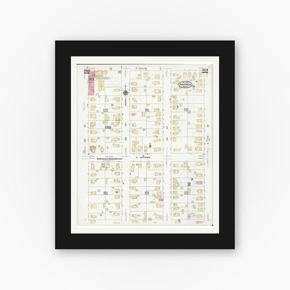 Old map wall art mockup — black gallery frame with white mat — Sanborn Fire Insurance Map from Ann Arbor, Washtenaw County, Michigan (1925), Sheet #0022