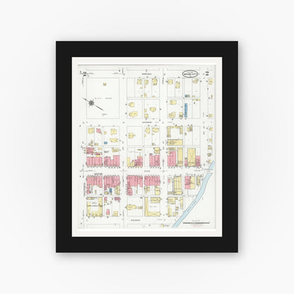 Old map wall art mockup — black gallery frame with white mat — Sanborn Fire Insurance Map from Mound City, Holt County, Missouri (1928), Sheet #0002